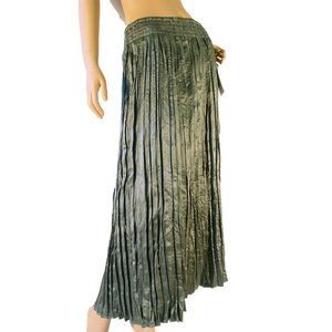 KENAR $109 Moss Green Permanent Pleated Satin Long Broomstick Skirt 10 - NWT